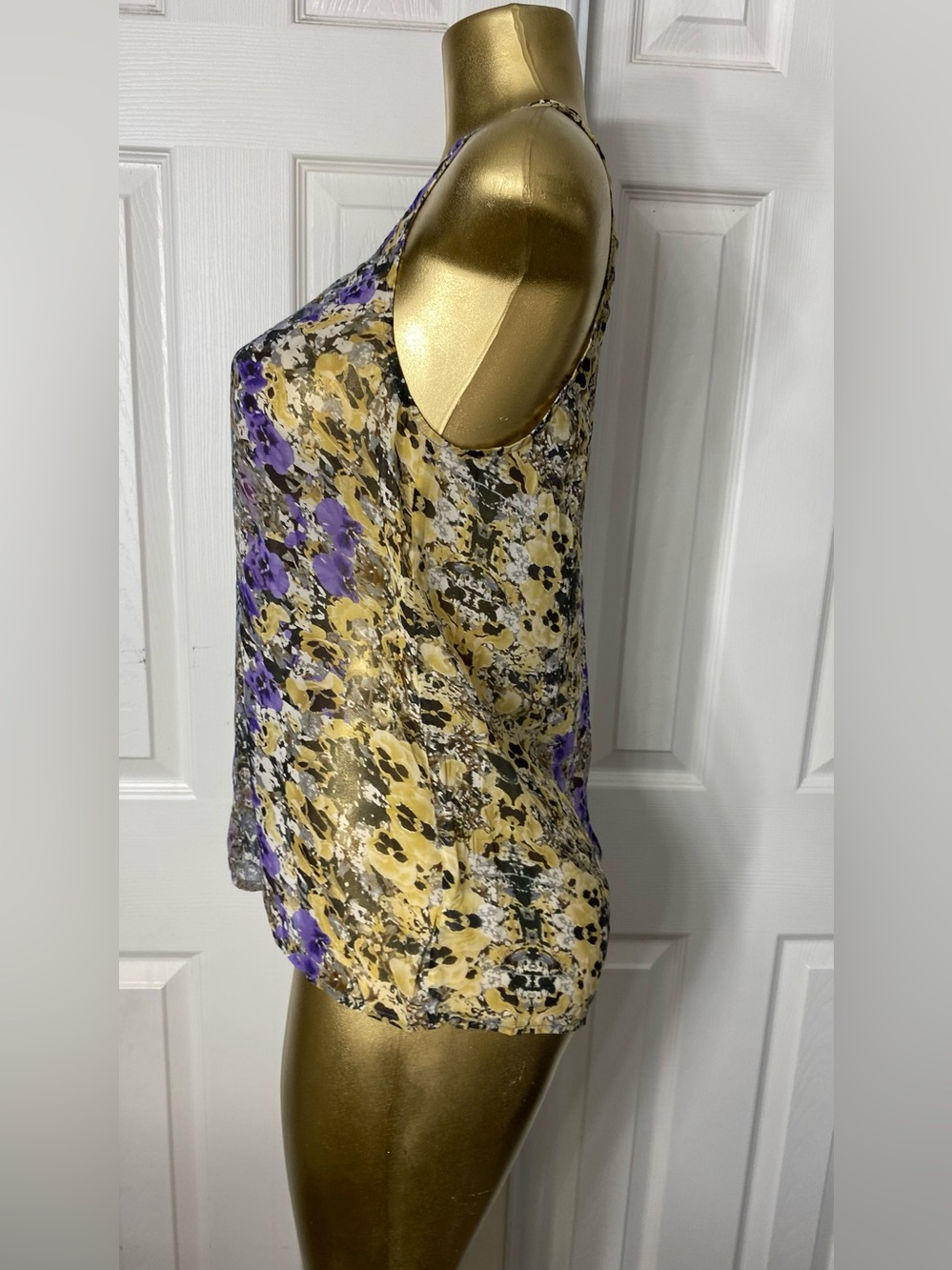 💯Silk Floral Print Sleeveless Camisole in Yellow and Purple - Picture 2 of 7